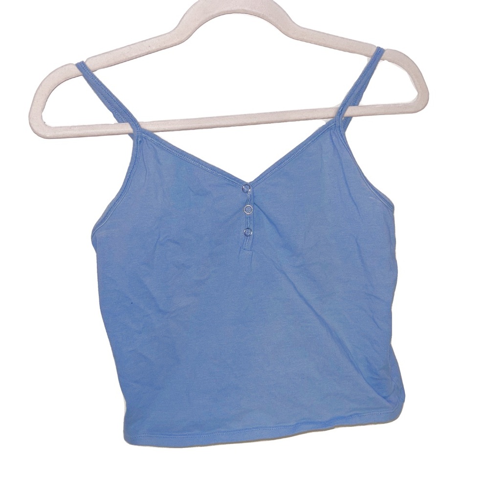 Women's Light Blue Cropped Button Tank Top Medium